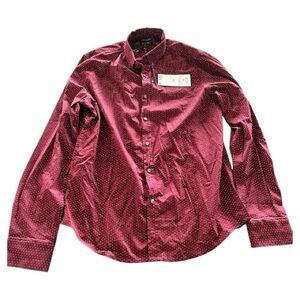 Denim & flower NWT maroon white polka dot dress shirt button down